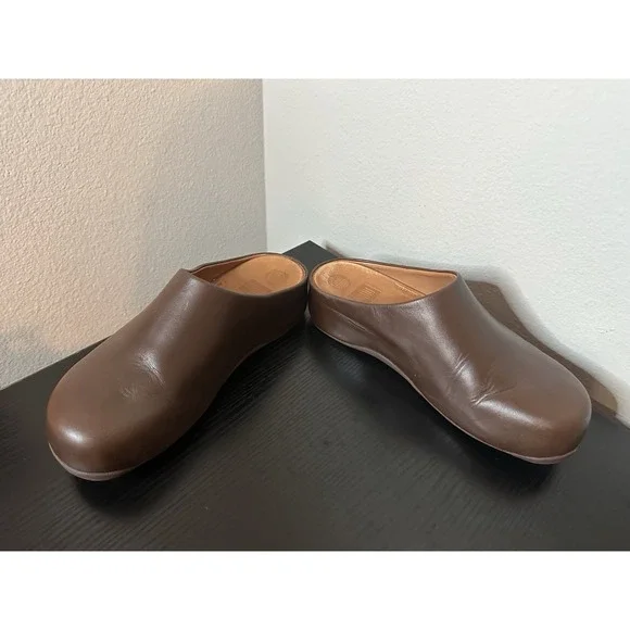FITFLOP Shuv Womens Size US 9 Leather Clogs Mules Light Tan UK 7 EU 41 - Picture 3 of 7